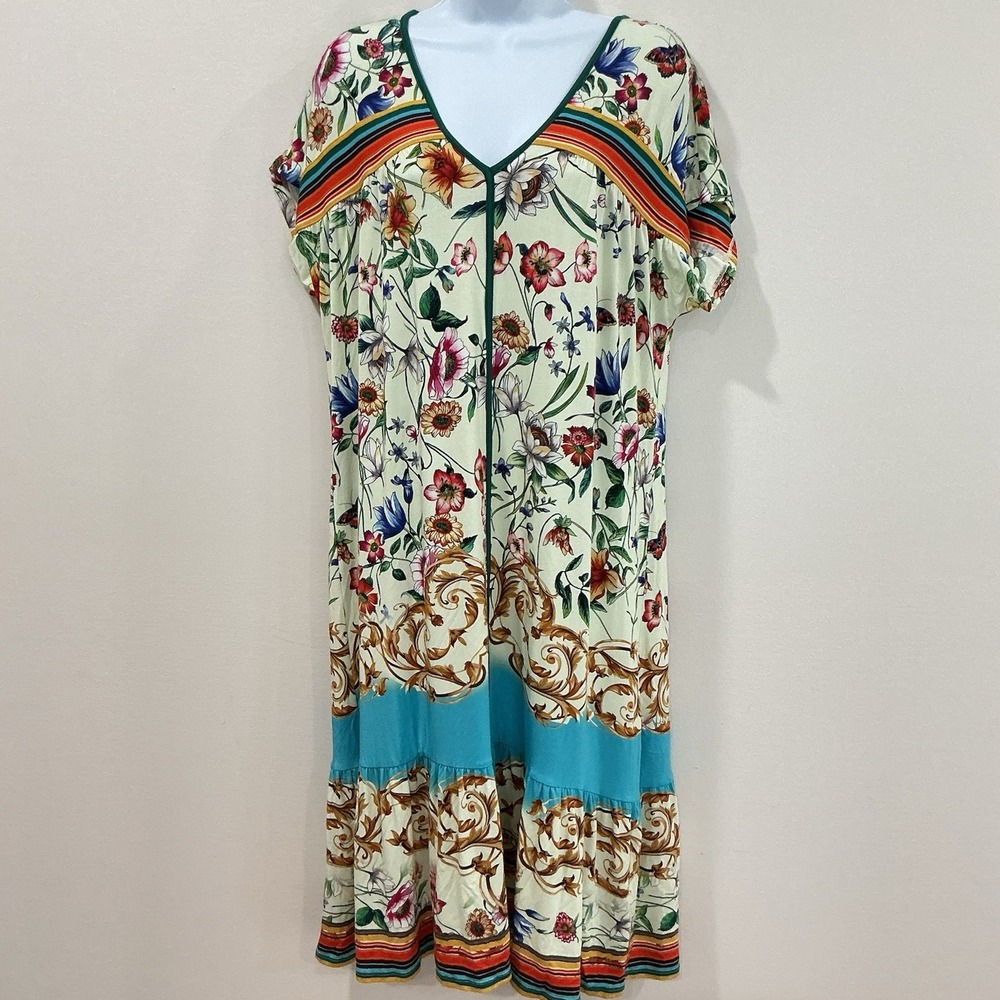 Johnny Was Felix Trapeze Dress Women M Colorful Floral Art To Wear Tiered